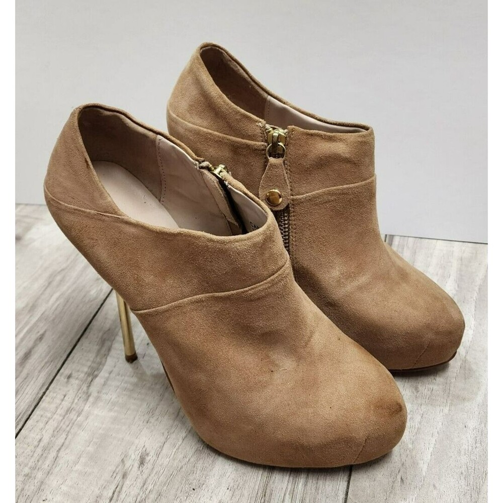 Obsession Rules Natural Tan Suede Platform Booties Size 7